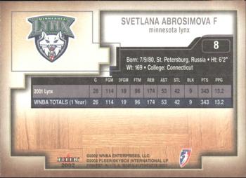 2002 Fleer Authentix WNBA #8 Svetlana Abrosimova Back