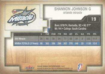2002 Fleer Authentix WNBA #19 Shannon Johnson Back