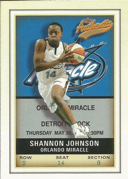 2002 Fleer Authentix WNBA #19 Shannon Johnson Front