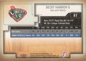 2002 Fleer Authentix WNBA #81 Becky Hammon Back