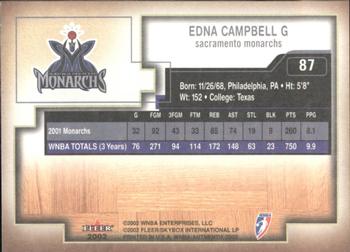2002 Fleer Authentix WNBA #87 Edna Campbell Back