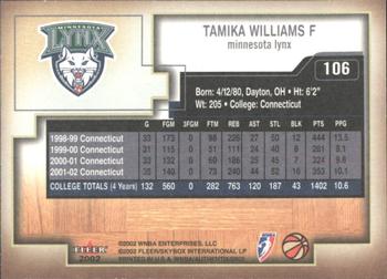 2002 Fleer Authentix WNBA #106 Tamika Williams Back