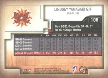 2002 Fleer Authentix WNBA #108 Lindsey Yamasaki Back