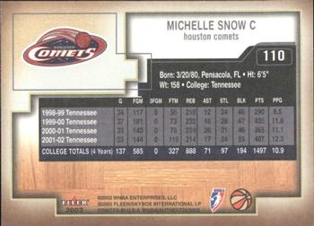 2002 Fleer Authentix WNBA #110 Michelle Snow Back