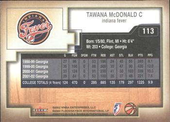 2002 Fleer Authentix WNBA #113 Tawana McDonald Back