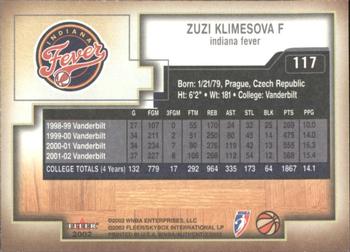 2002 Fleer Authentix WNBA #117 Zuzi Klimesova Back