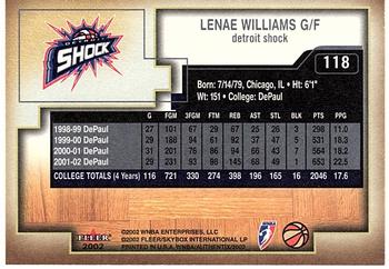 2002 Fleer Authentix WNBA #118 Lenae Williams Back