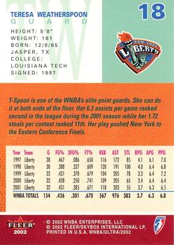 2002 Ultra WNBA #18 Teresa Weatherspoon Back