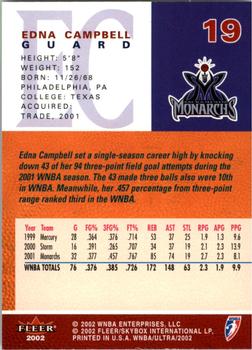 2002 Ultra WNBA #19 Edna Campbell Back