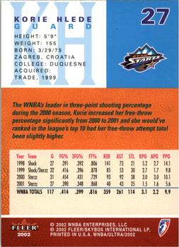 2002 Ultra WNBA #27 Korie Hlede Back