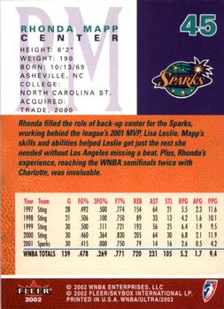 2002 Ultra WNBA #45 Rhonda Mapp Back