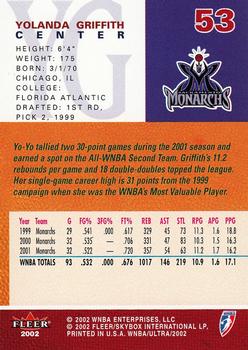 2002 Ultra WNBA #53 Yolanda Griffith Back