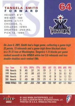 2002 Ultra WNBA #64 Tangela Smith Back