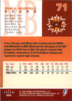 2002 Ultra WNBA #71 Marla Brumfield Back