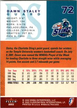 2002 Ultra WNBA #72 Dawn Staley Back