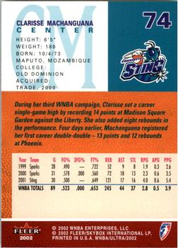 2002 Ultra WNBA #74 Clarisse Machanguana Back