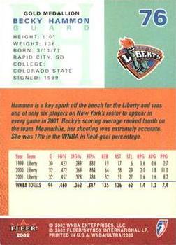 2002 Ultra WNBA #76 Becky Hammon Back