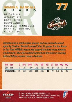 2002 Ultra WNBA #77 Semeka Randall Back
