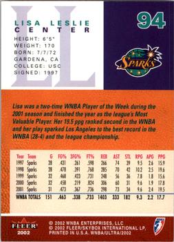 2002 Ultra WNBA #94 Lisa Leslie Back