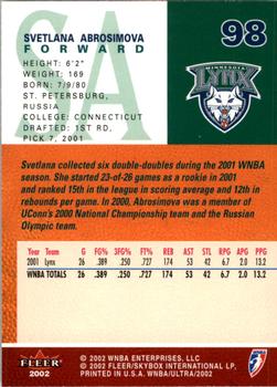2002 Ultra WNBA #98 Svetlana Abrosimova Back