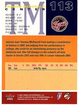 2002 Ultra WNBA #113 Tawana McDonald Back