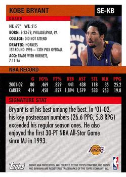 2002-03 Bowman Signature Edition #SE-KB Kobe Bryant Back
