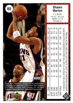 2002-03 UD Authentics #65 Shawn Marion Back
