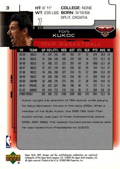 2002-03 Upper Deck MVP #3 Toni Kukoc Back
