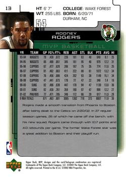 2002-03 Upper Deck MVP #13 Rodney Rogers Back