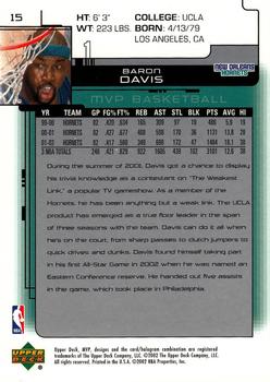 2002-03 Upper Deck MVP #15 Baron Davis Back