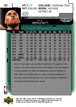 2002-03 Upper Deck MVP #18 P.J. Brown Back