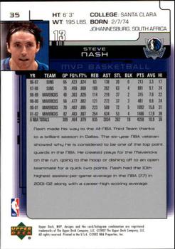 2002-03 Upper Deck MVP #35 Steve Nash Back