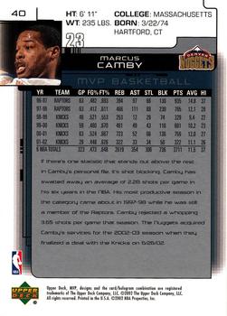 2002-03 Upper Deck MVP #40 Marcus Camby Back