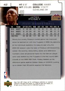 2002-03 Upper Deck MVP #42 James Posey Back