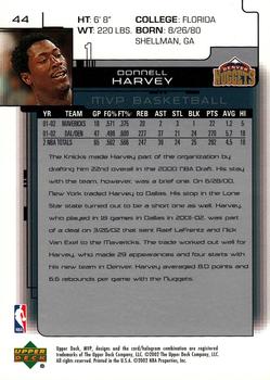 2002-03 Upper Deck MVP #44 Donnell Harvey Back