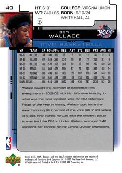 2002-03 Upper Deck MVP #49 Ben Wallace Back