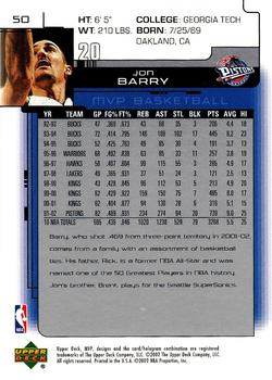 2002-03 Upper Deck MVP #50 Jon Barry Back