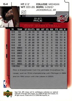 2002-03 Upper Deck MVP #64 Glen Rice Back