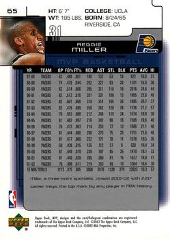 2002-03 Upper Deck MVP #65 Reggie Miller Back