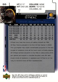 2002-03 Upper Deck MVP #66 Jermaine O'Neal Back
