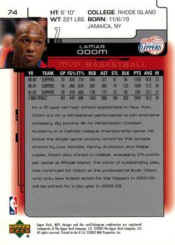 2002-03 Upper Deck MVP #74 Lamar Odom Back
