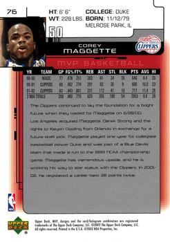 2002-03 Upper Deck MVP #76 Corey Maggette Back