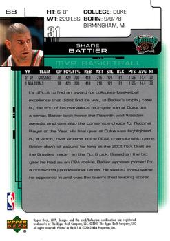 2002-03 Upper Deck MVP #88 Shane Battier Back