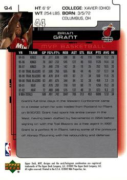 2002-03 Upper Deck MVP #94 Brian Grant Back