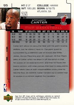2002-03 Upper Deck MVP #95 Anthony Carter Back