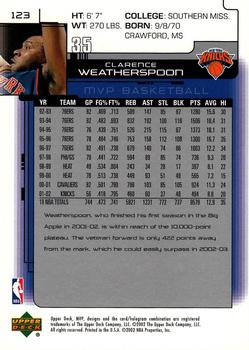 2002-03 Upper Deck MVP #123 Clarence Weatherspoon Back