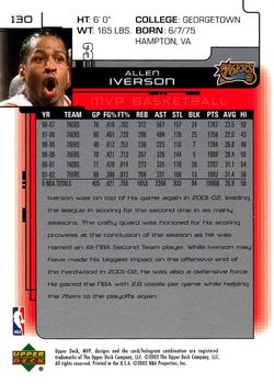 2002-03 Upper Deck MVP #130 Allen Iverson Back