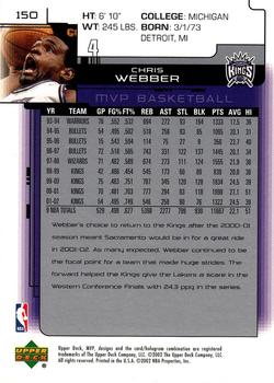 2002-03 Upper Deck MVP #150 Chris Webber Back