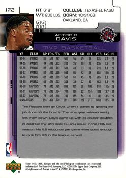 2002-03 Upper Deck MVP #172 Antonio Davis Back