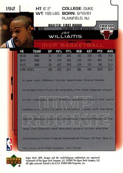2002-03 Upper Deck MVP #192 Jay Williams Back